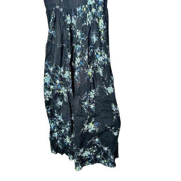 Les Rêveries Black Blue Floral Hourglass Square Neck Strap Midi Dress Size 6 - Picture 6 of 12